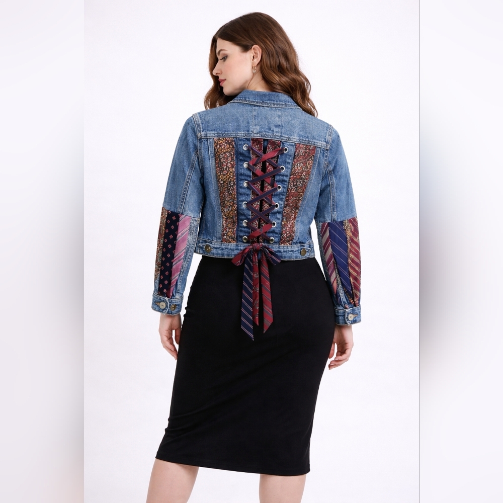 Upcycled Tie Denim Jacket Collection – 4 One-of-a-Kind Designs